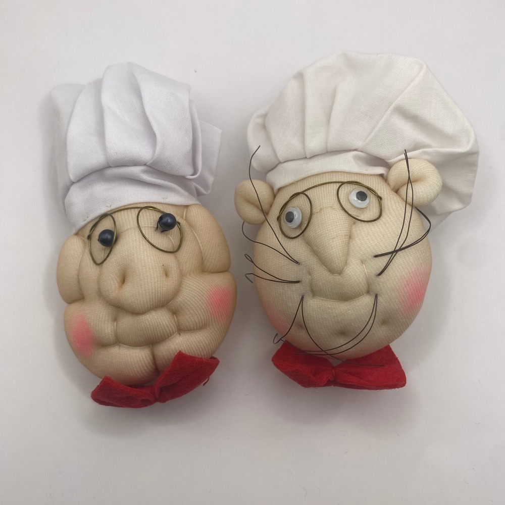 Vintage Soft Sculpture Chef Magnets Set of 2 Whimsical Kitchen Decor 5in
